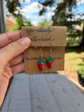 Strawberry clay earrings with crochet detail
