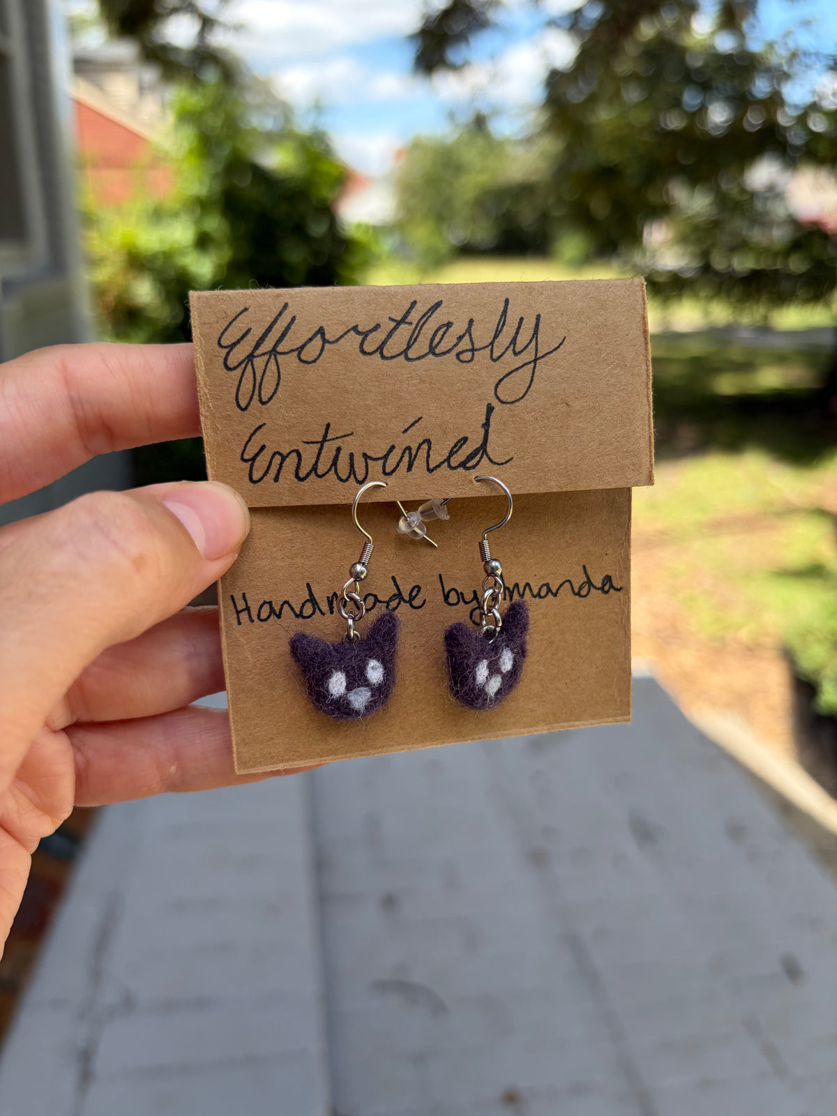 Black cat needle felted earrings