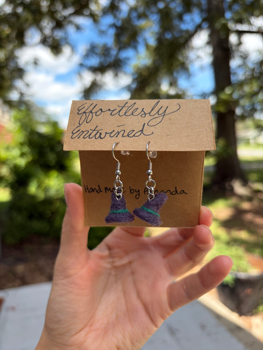 Witch hat needle felted earrings