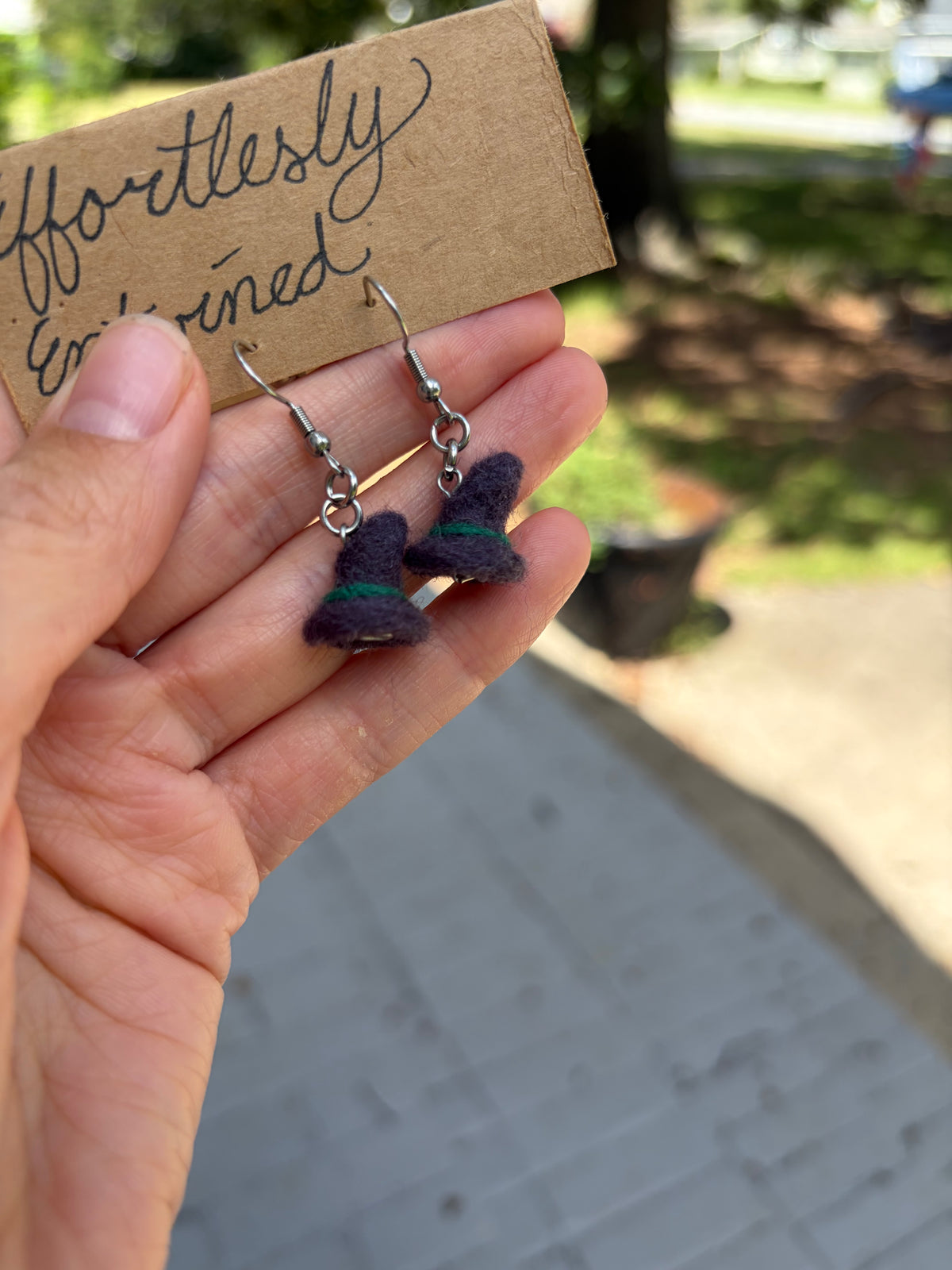 Witch hat needle felted earrings