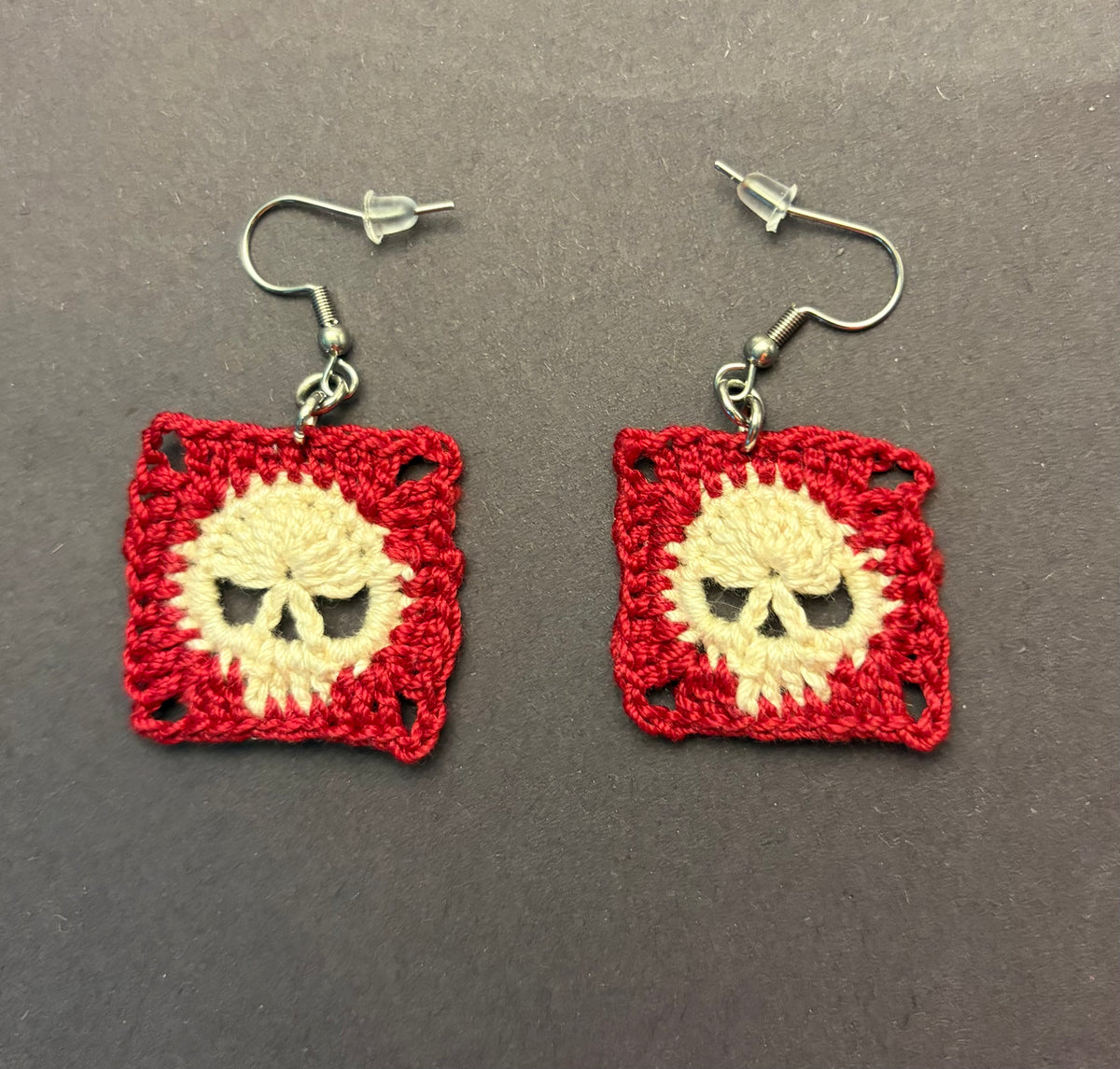 Skull granny square micro crochet earrings